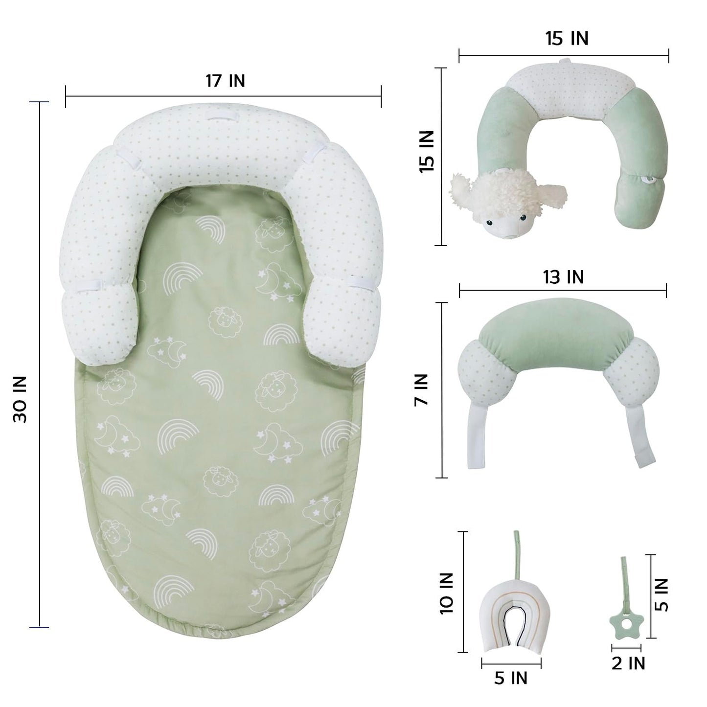Aila+Aiden 2-in-1 Tummy Time Mat and Seated Support with Sensory Toys – for Newborns and Babies – Includes Detachable Cushion for Supervised Play & Head/Neck Development (Sage)