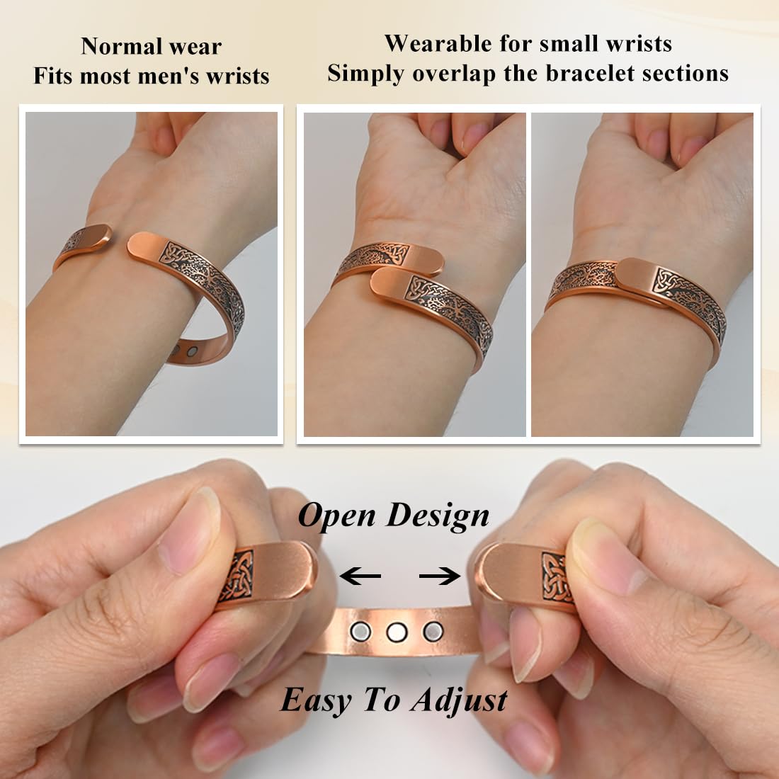 Vicmag 4PCS Copper Magnetic Bracelet Ring for Women Men Magnet 100% Solid Pure Copper Brazalete Gift