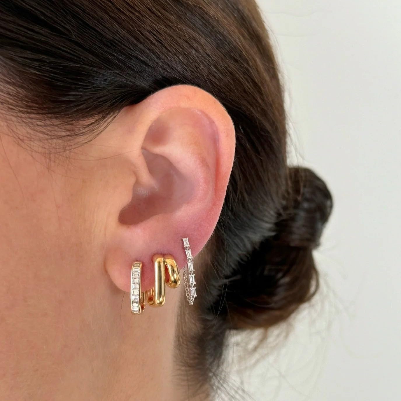 Obidos 14K Gold Plated Double Huggie Hoop Earrings for One Hole | Illusion Stud Earrings for Women | Trendy Simple Hypoallergenic Fashion Accessories Gold Jewelry Gifts for Womens (Double Hoops - Yellow Gold)