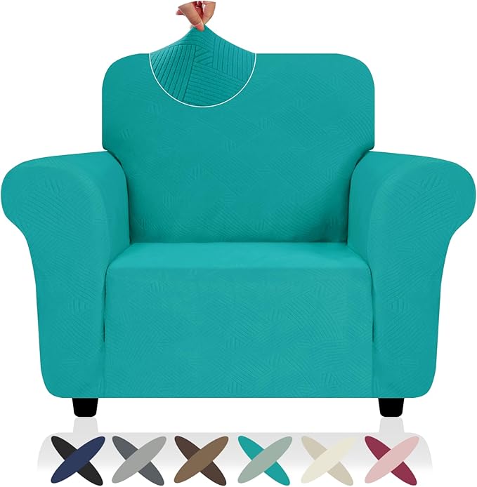 ZNSAYOTX Chair Cover with Arms (30"-47"), New Striped Sofa Chair Covers for Living Room, Dogs Pet Friendly Anti-Slip Chair Protector Spandex Armchair Slipcovers (Chair, Peacock Teal)