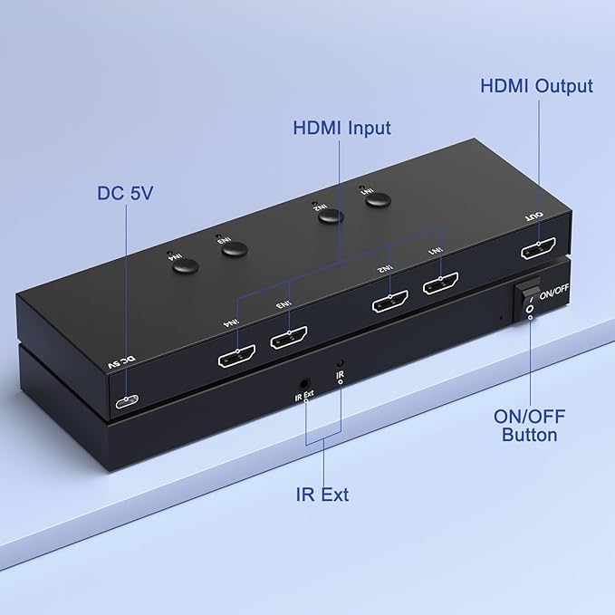 Y.D.F 4 Way HDMI Switch 4k@60Hz HDMI Switcher 4 in 1 Out HDCP 2.0 Manual HDMI 2.0 Hub Supports 3D Compatible with Nintendo Switch/Switch OLED/Xbox/ PS5/4/3 Blu-Ray Player Fire Stick Roku Apple TV