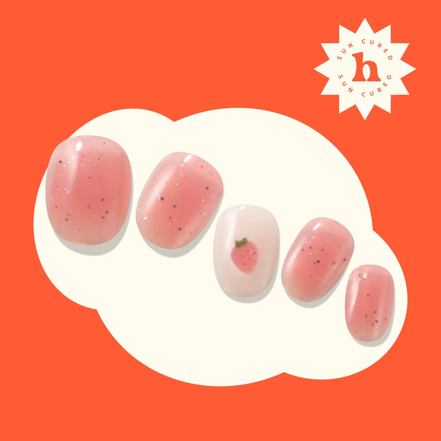 Heyhae Semi Cured Gel Nail Strips | No LED Lamp Needed | Glitter, Pink, Spring | Easy Apply & Remove, Salon Quality |Includes 28 Strips, 1 Prep Pads, Nail File & Wooden stick - Hey, You're Berry Sweet