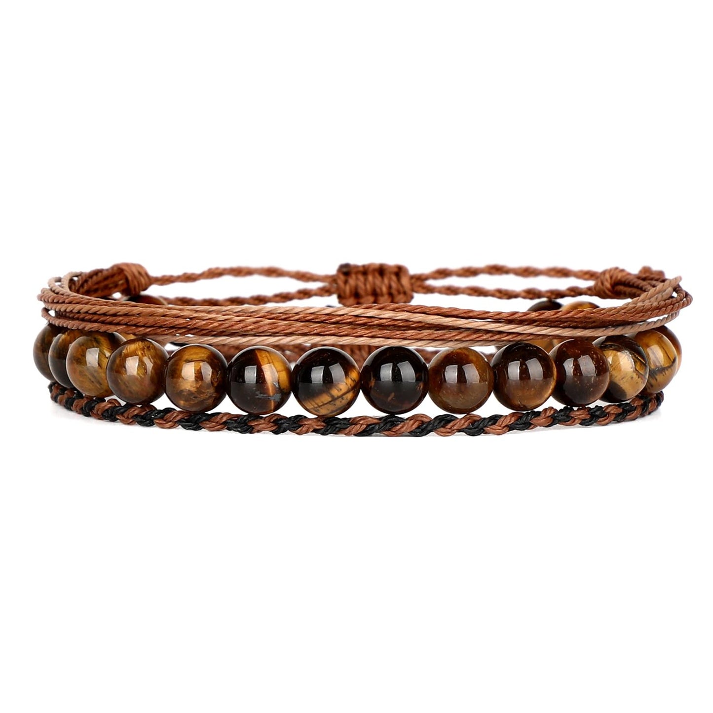 QOGIR Handmade Healing Bracelet,8mm Natural Yellow Tiger Gem Stone Beads Bracelet,for Men Women Gifts with 2PCS Size Adjustable Rope Bracelets
