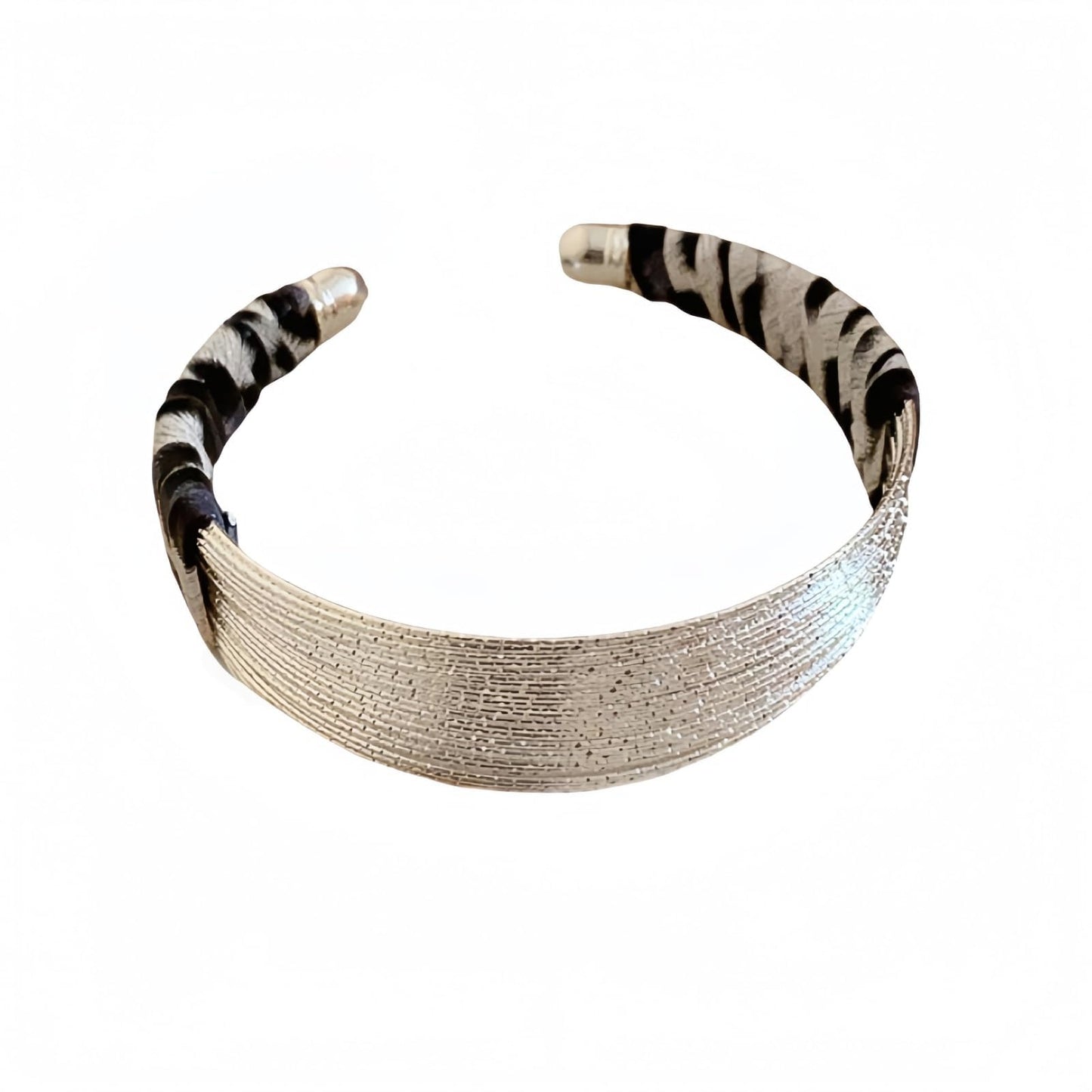 Chunky Silver Bangle Bracelets for Women, Trendy Open Adjustable Filigrace Bracelets with Leather Wrap Stackable Statement Leopard Cuff Bracelet for Women & Men Handmade Jewelry for Christmas Birthday