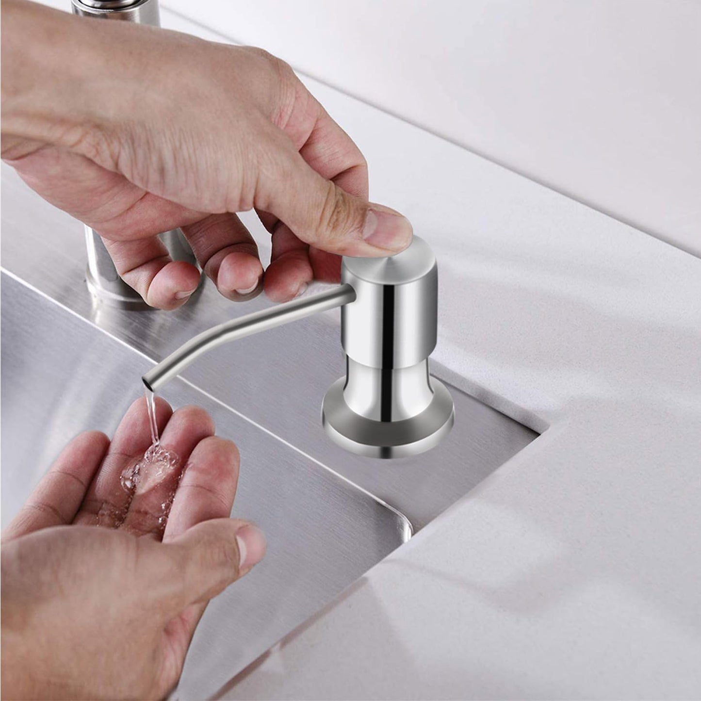 Sink Soap Dispenser, Kichen Sink Soap Dispenser, 47" Extension Tube kit, Under Sink Soap Dispenser Pump, No Need More Refills （Brushed Nickel, 2 Pack）