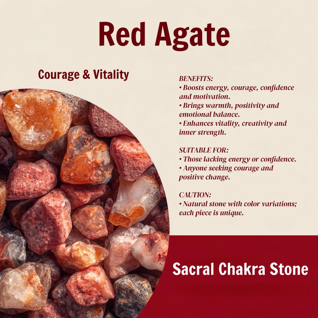 Loveliome Natural Red Agate Oval Polished Worry Stones, Healing Crystal Indoor Fountain Stones Massage Energy Anxiety Relief Items