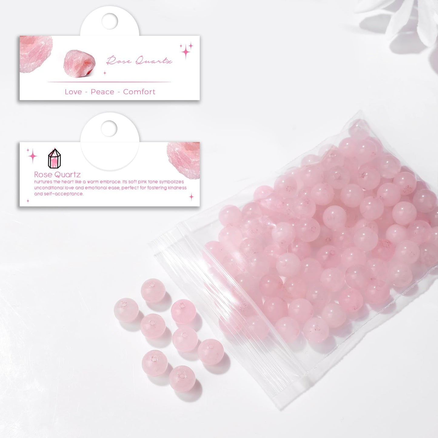 Raicegs 100pcs 8mm Rose Quartz Beads Natural Gemstone Beads Round Loose Beads for Jewelry Making DIY Bracelets Necklace