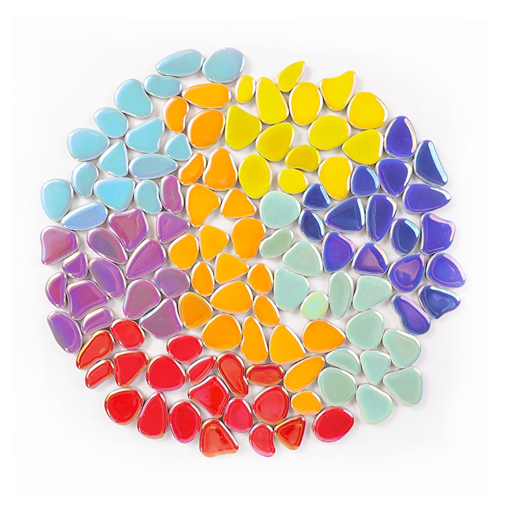 454g (1 LB) Iridesent Random Petal Ceramic Mosaic Tiles for Crafts Bulk Arts Glass Mosaic Pieces Mini Pebble Bulk Broken Ceramic Tiles for DIY Mosaic Making Art Craft (OP900i)