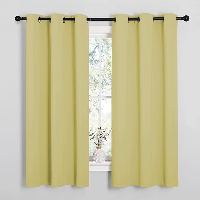NICETOWN Paler Yellow Room Darkening Curtains for Kitchen, Window Treatment Thermal Insulated Solid Grommet Room Darkening Curtains/Drapes for Bedroom (Set of 2, 42 inches Wide by 48 inches Long)