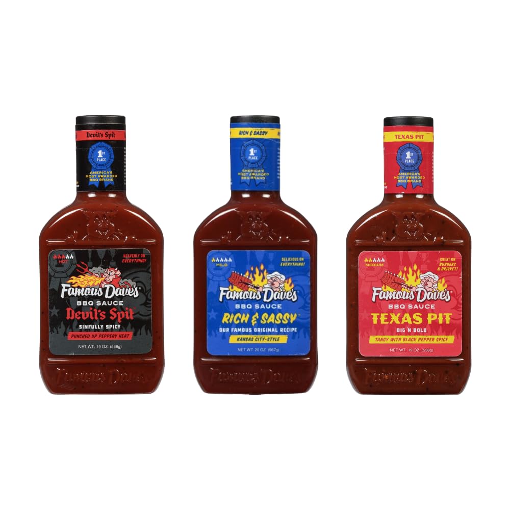 Famous Dave's BBQ Sauce Variety Bundle - 3 pck, Rich & Sassy, Devil's Spit & Texas Pit (58 oz.)