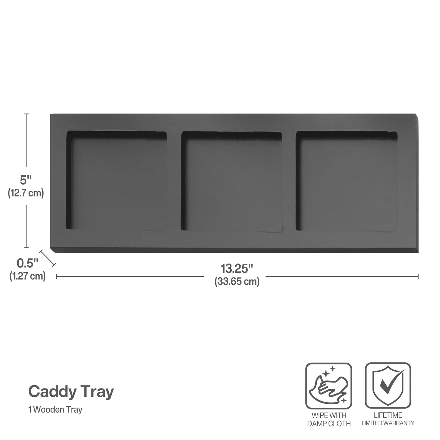 Towle Living 3-Piece Ceramic Caddy with Wood Tray, White, Black