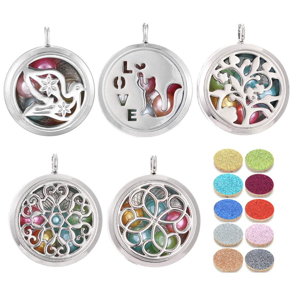 Vie jeune 5pcs Mixed Pearl Cage Floating Pendant Aroma Diffuser Charms Stainless Steel Tone Perfume Essential Oil Diffuser Necklace Pendant Locket Jewelry (Style 2)