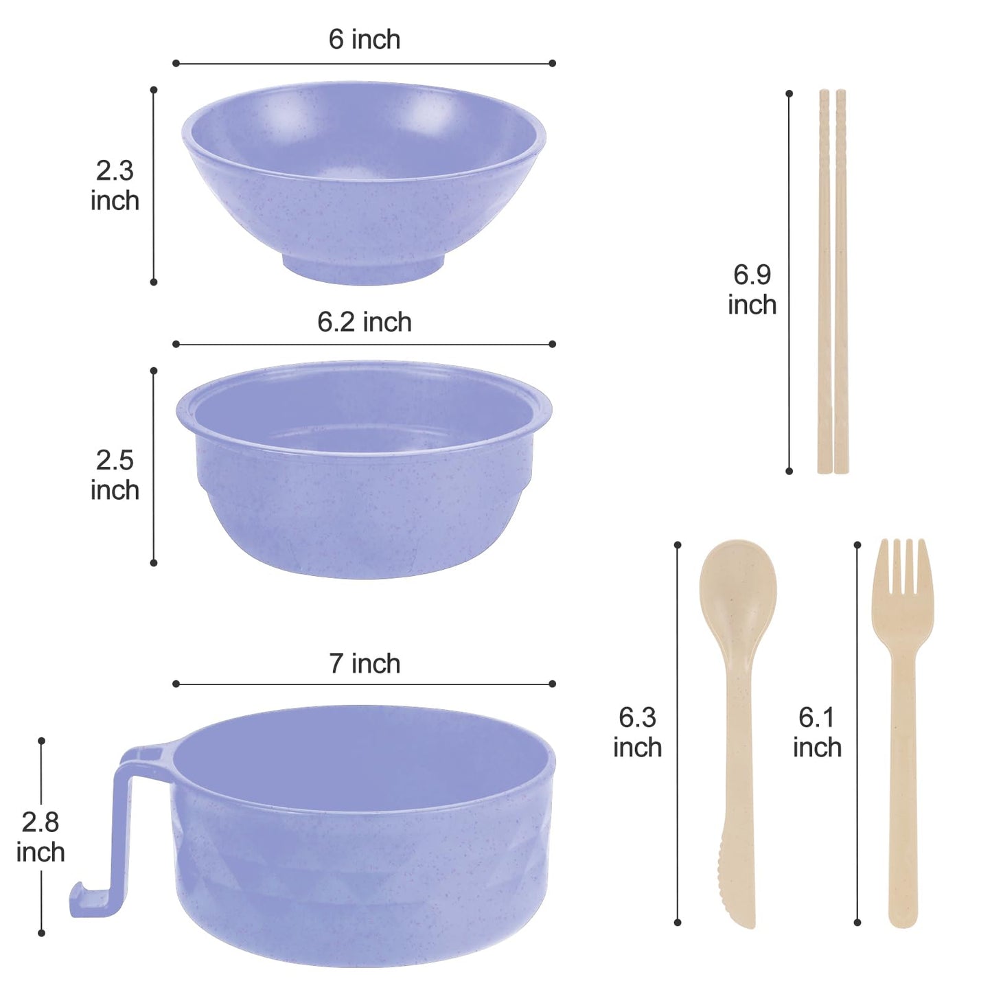 RORBAM Microwave Ramen Cooker,Ramen Bowl Set,Microwave Noodle Bowl With Chopsticks and Spoon, College Dorm Room Essentials for Girls for Boys, Apartment Essentials, BPA-Free. (light purple)