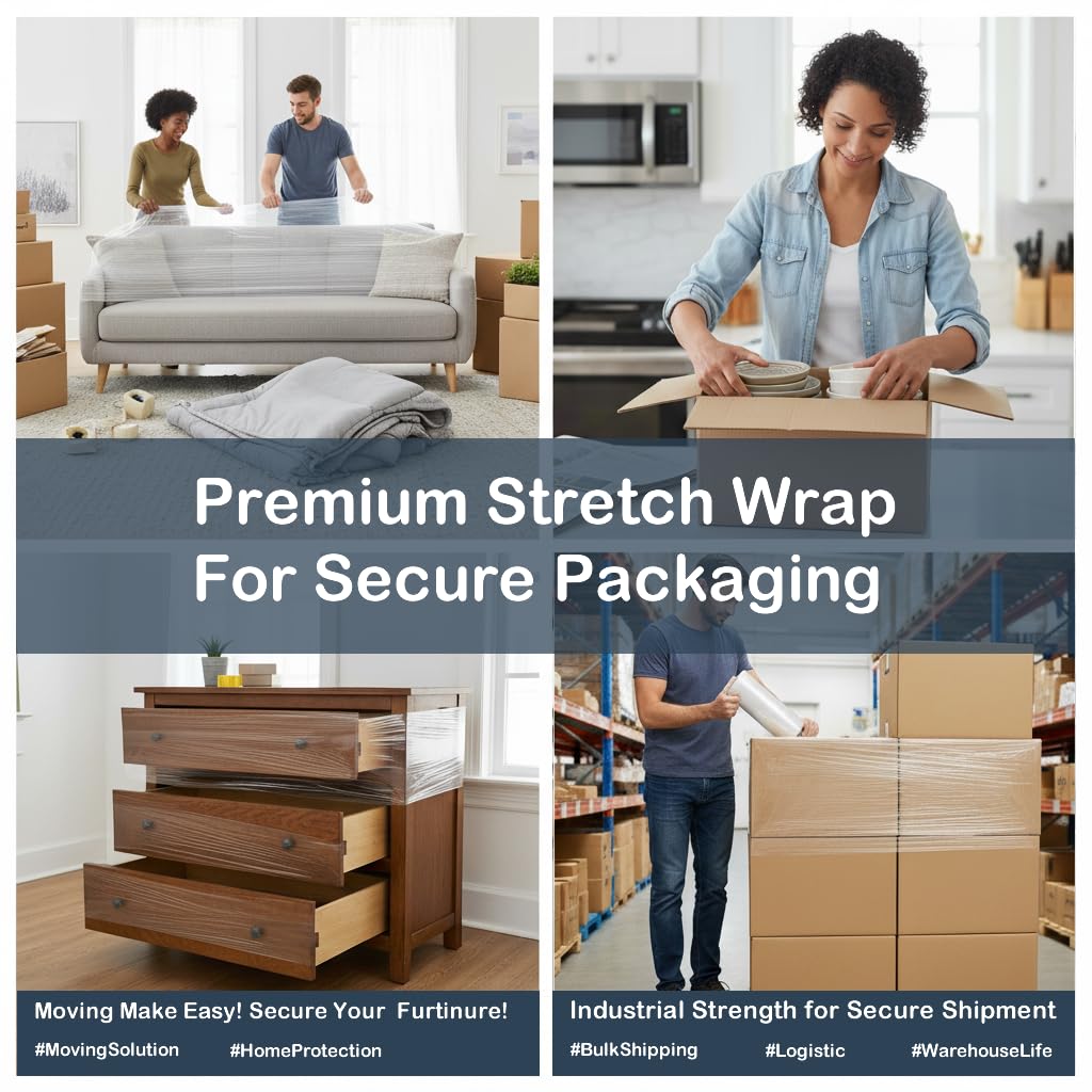 PackageZoom 20 inch x 1000 Feet Stretch Wrap with Handle, Clear Stretch Film, 4 Rolls