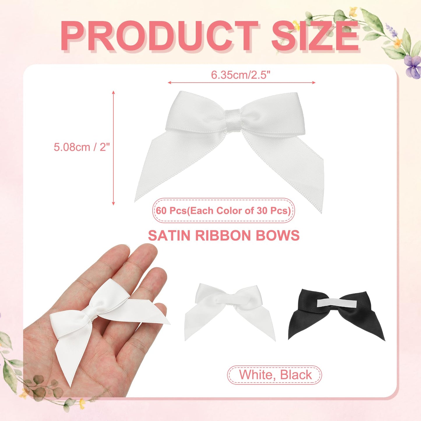 uxcell 1 Set Satin Ribbon Bows, 2.5" Self Adhesive Satin Bows Premade Craft Bow with Double-Sided Tape for Gift Wrapping Making Crafts Birthday Party Wedding Decorations, Black, White