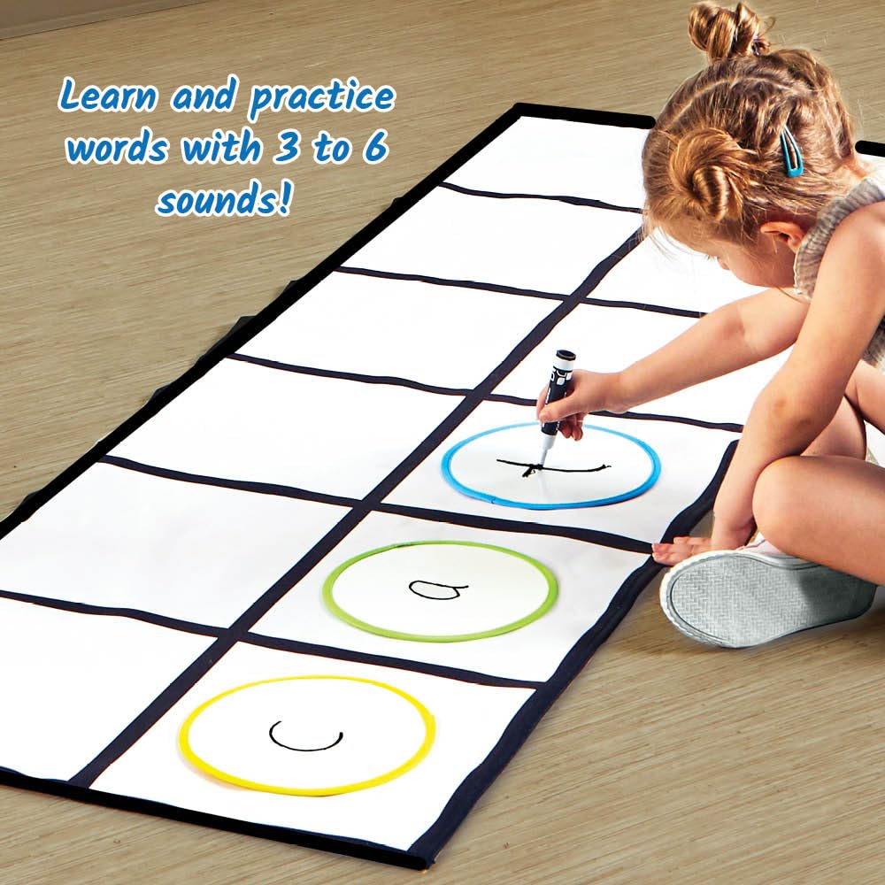 hand2mind Elkonin Box Floor Mat Activity Set, Phonemic Awareness, Phonics Games, Science of Reading Classroom Materials, Toddler Gross Motor Toys, Kids Active Play, Preschool Classroom Must Haves
