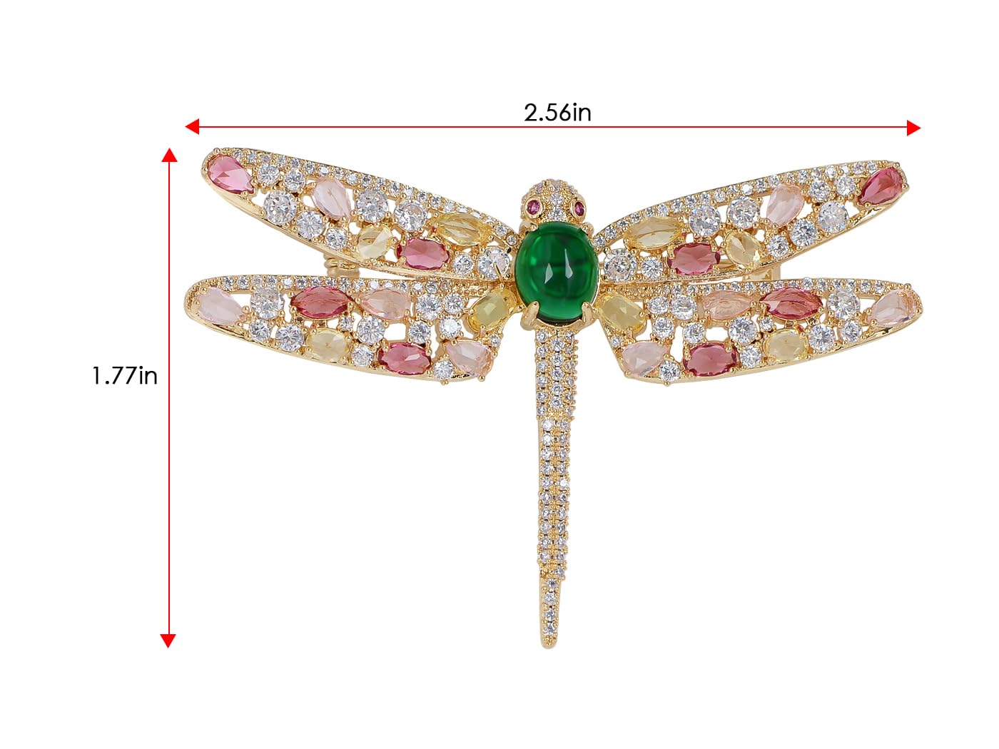 Alilang Multicolor Rhinestone Crystal Dragonfly Brooch Pin Green Gemstone Insect Pin, Pink