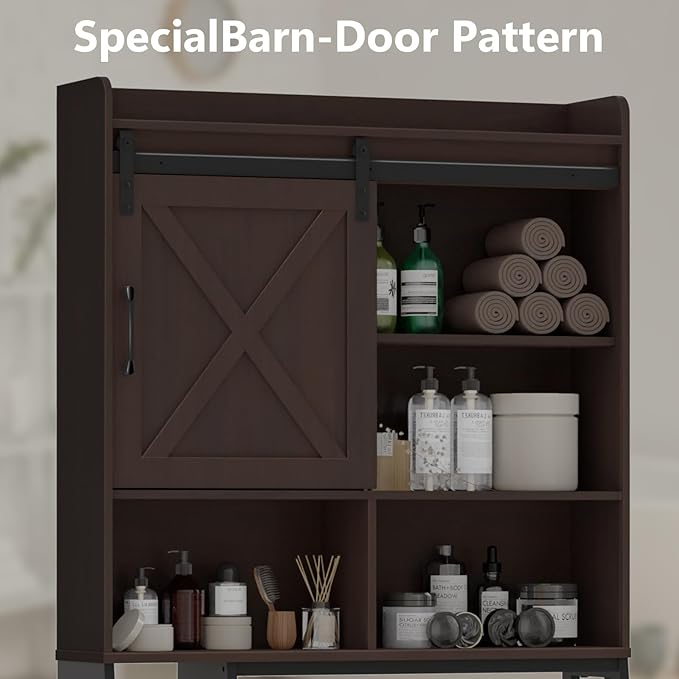 Over The Toilet Storage Cabinet, Farmhouse Storage Cabinet Over Toilet with Sliding Barn Door,Home Space-Saving Toilet Rack, for Bathroom, Restroom, Laundry.(Espresso)