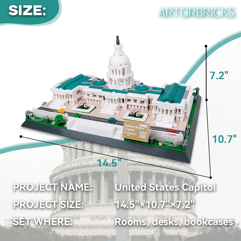 ArtorBricks Architectural United States Capitol Building Collection Building Set Model Kit and Gift for Adults (1074 Pieces)