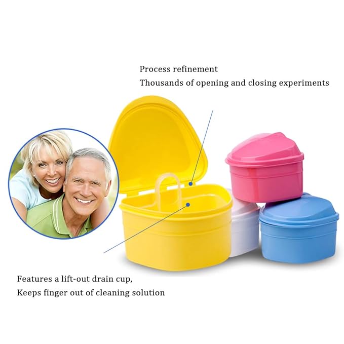 Denture Bath Box Cup, Complete Clean Care for Dentures, Clear Braces, Mouth Guard, Night Guard & Retainers,Traveling (Blue & Purple)