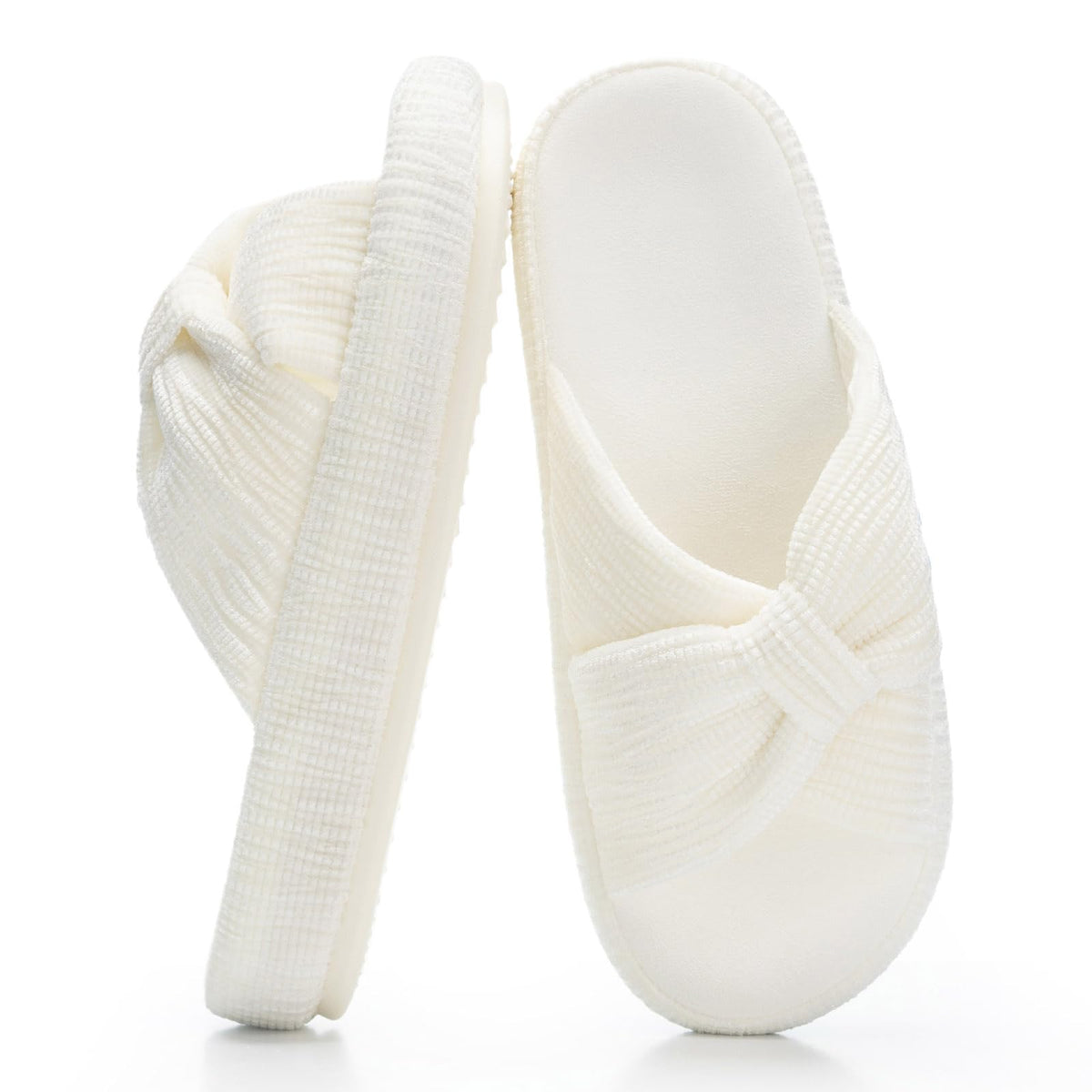Slippers for Women Memory Foam House Bedroom Bow Crossbands Pearlescent Slipper Shoes Comfy Trendy Gift Slippers White Size 7 8 6.5