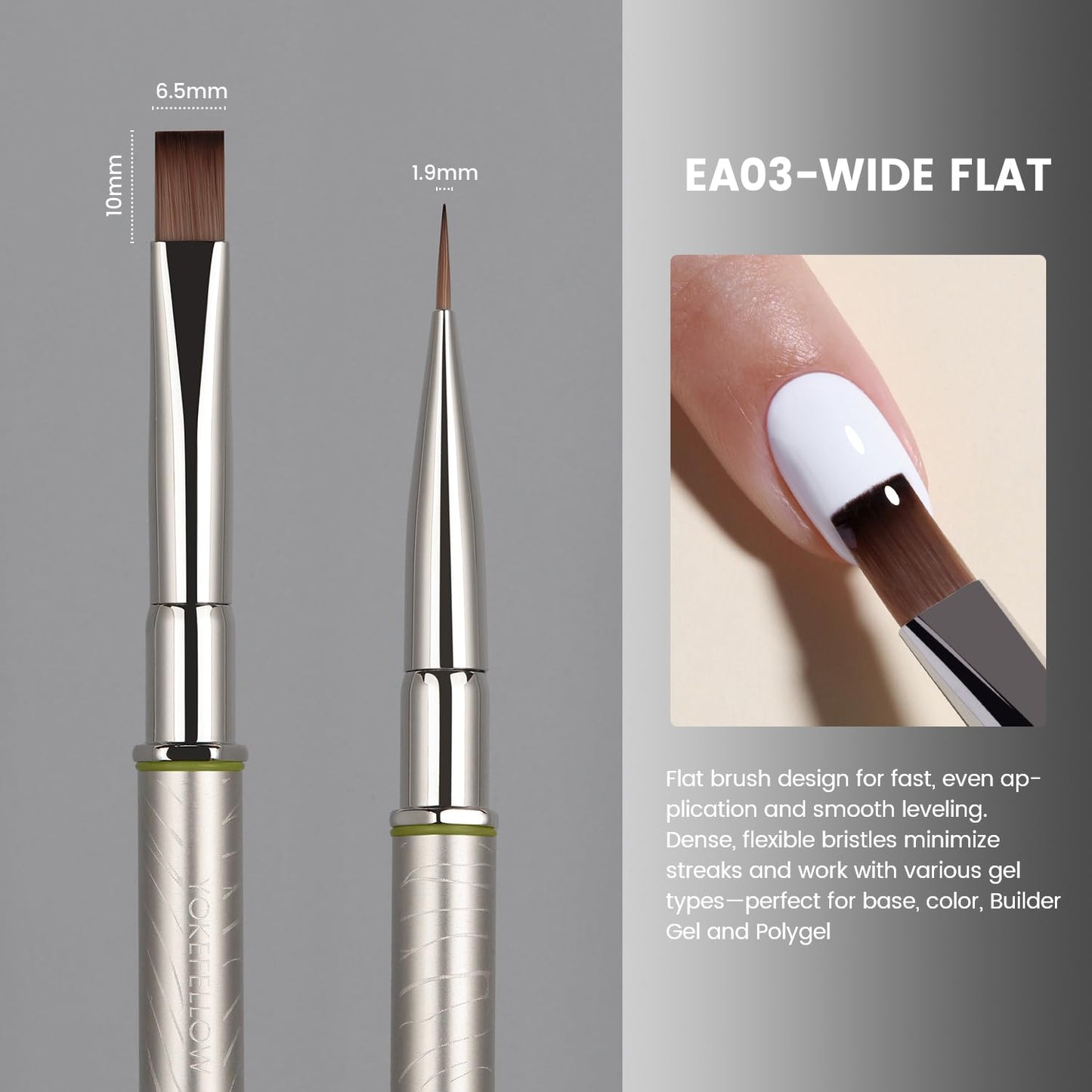 YOKEFELLOW EliteAlly Large Flat Nail Art Brushes, Wide Head Nail Brush for Easy Powder, Gel Nail Polish, Extension Gel Smooth Application Professional Nail Tool(EA03 WIDE FLAT)