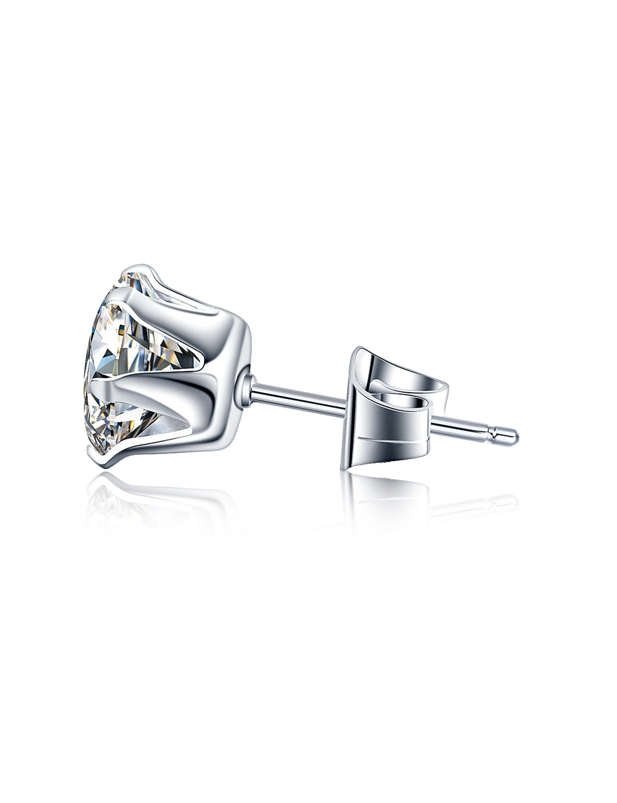 Stainless Steel Stud Earrings Hypoallergenic Cubic Zirconia (6Pairs) (Silver)