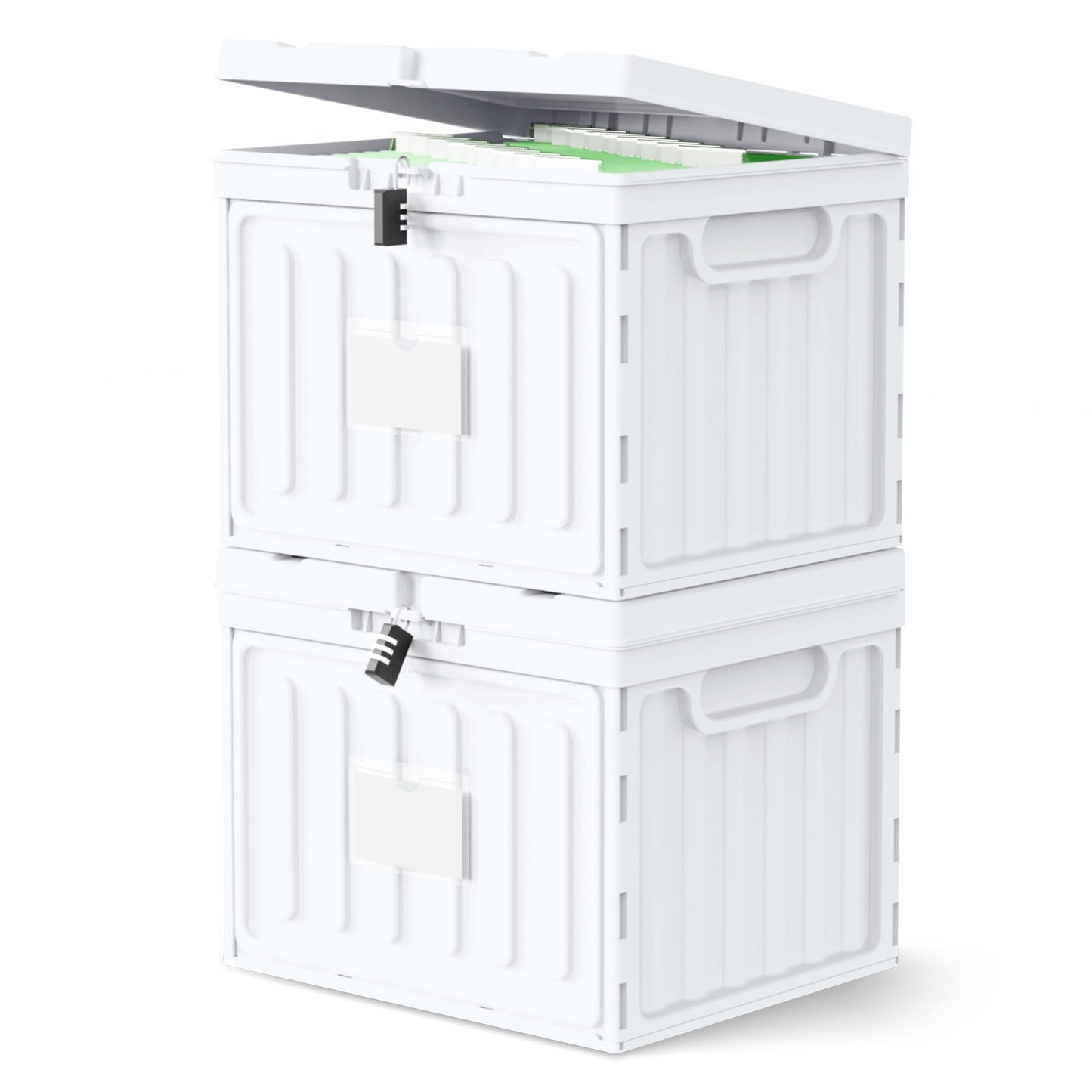 Oterri Plastic File Box with Lid for Letter Size Hanging File Folders, Hanging File Folder Box for Home, Office, School, File Cabinet, Assembly File Organizer, White，Large-2 Pack Without Folders