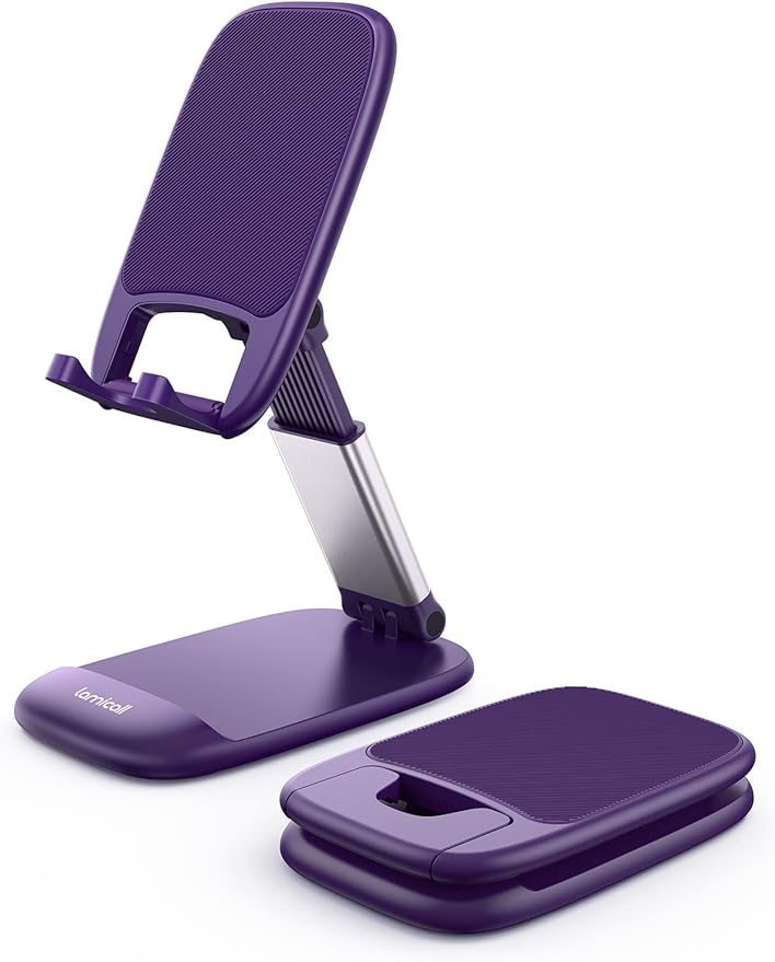 Lamicall Purple Phone Holder for Desk - Dark Purple Cellphone Stand Desk Accessories Desktop Office Must Have for iPhone 17 16 15 14 13 Pro Max Mini, 12 11 XR X 8 7 6 Plus SE, 4-8'' Smartphone