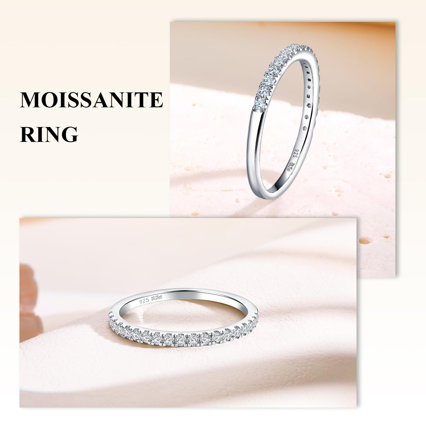 AGRULE 14K White Gold Plated Sterling Silver 1.4mm Moissanite Wedding Band Bezel Set Anniversary Rings for Men Women, Size 6
