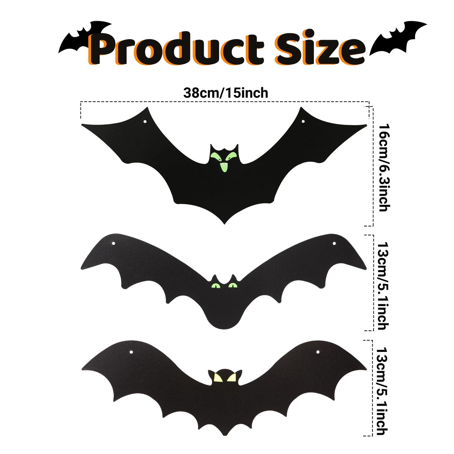 12 Pack Halloween Decorations Hanging Bats - 3 Style Scary Hanging Bat Set with 3D Bats Sticker, Outdoor Scary Flying Bats Set for Yard, Haunted House, Party - Indoor Outdoor Waterproof Decor