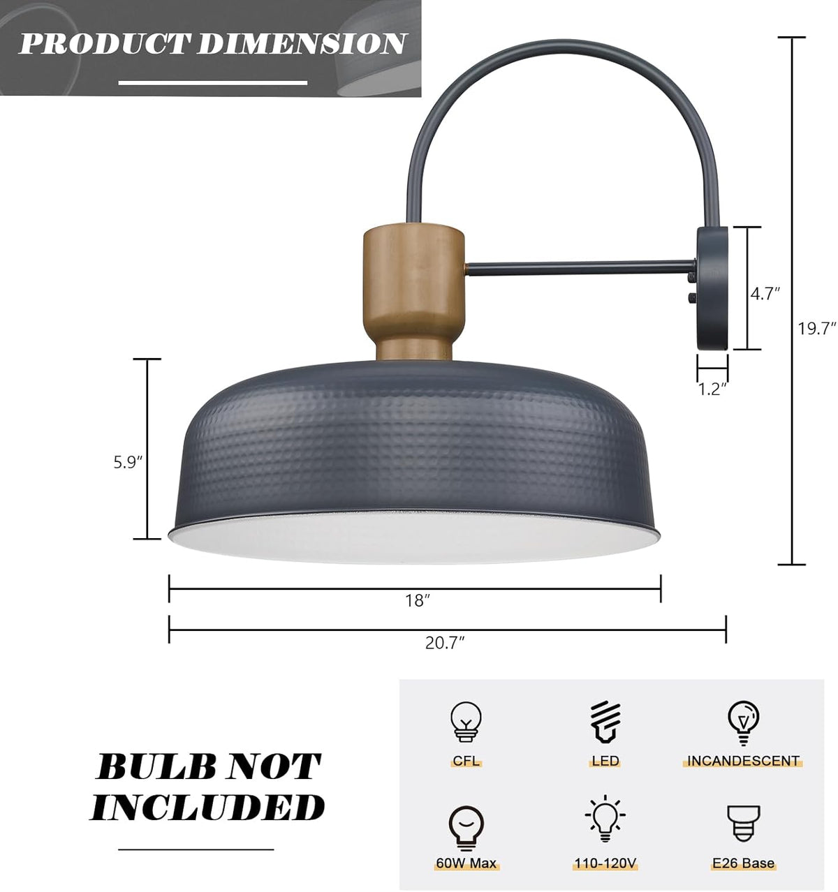Outdoor Barn Light Gooseneck Barn Light, Farmhouse Exterior Wall Mount Light Vintage Wall Lighting Fixture Industrial Sconce Lantern for Porch, Entryway, Garage, Blue, 2 Pack, Large