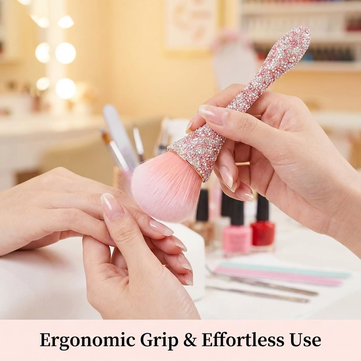 2 PCS Nail Art Dust Brush Shiny Rhinestone Fust Brushes Ultra Soft Nylon Dust Brush for Loose Face Cosmetics Blending Liquid Foundation Powder Make Up Brushes Cleaning Tools Shape Nail & Makeup Brus