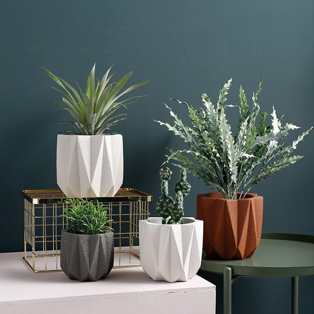 XUNTING Indoor Planters Cement Flower Pot Simple Home Office Desk Tabletop Decoration Flower Pot Modern Small Flower Pot Succulent pots(A,Large)
