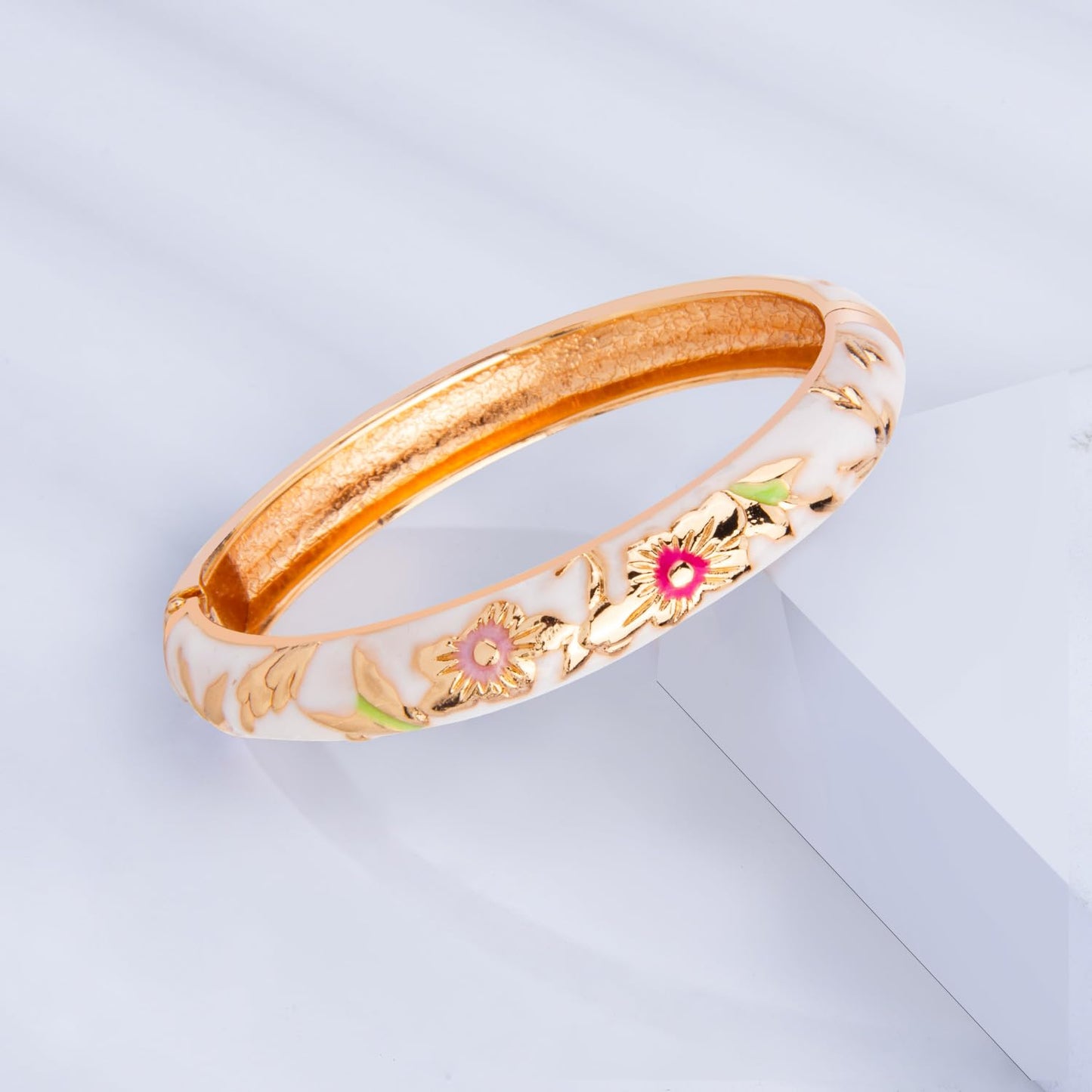 UJOY Bangles Bracelets Gorgeous Enameled Flower Cloisonne Plated Indian Jewelry Sets Box for Womens Gift 55A103-55A128 White Purple