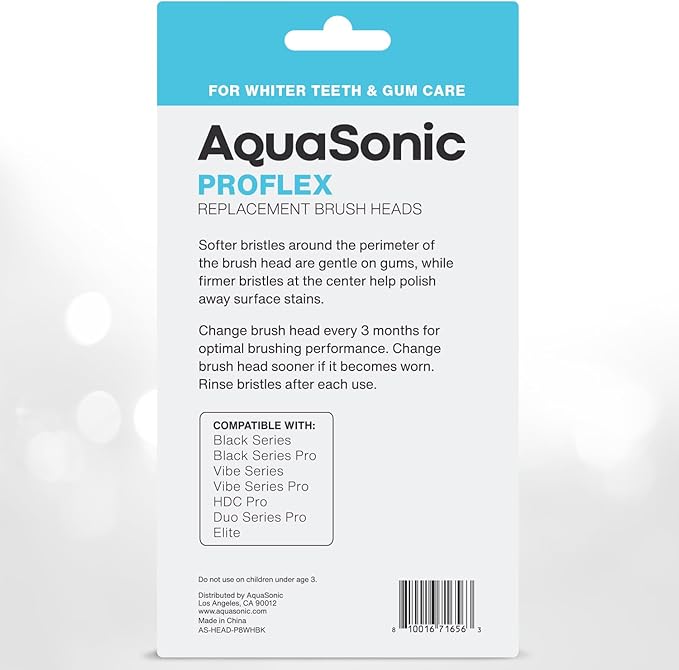 AquaSonic Proflex Replacement Brush Heads | ADA Accepted | for Whiter Teeth & Gum Care | Compatible with Many AquaSonic Toothbrush Handles (8 Pack White)