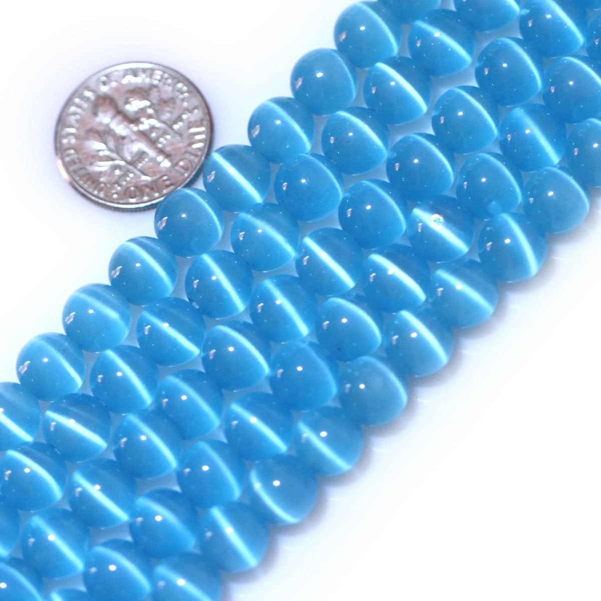 HAAMIIQII 45pcs 8mm Sky Blue Cat Eye Beads Round Loose Gemstone Beads for Jewelry Making Strand 15 Inch