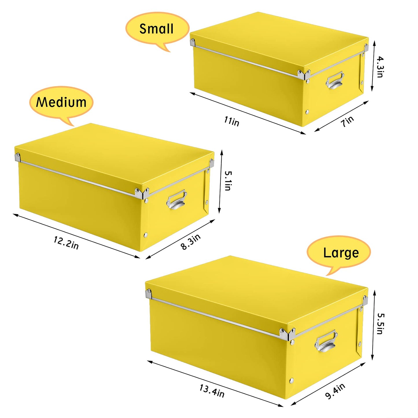 SEEKIND storage box with Lids,3 in 1 Set,Plastic,with Handles,Press-Stud Fastening,Moisture-proof,Foldable for Space Saving Storage,for Clothes,DVD,Blankets (Yellow) …