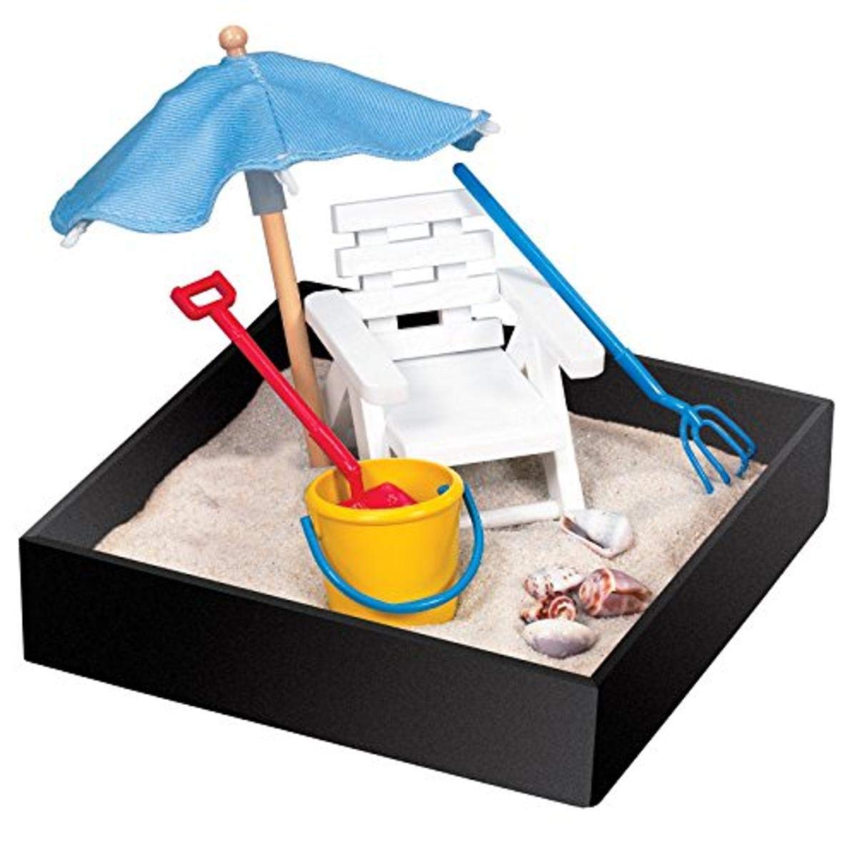 Executive Sandbox - Beach Break - Mini Desktop Set - Stress Relieving Office Decor - Includes 5” x 5” Sandbox,10 Island Accessories, and Fine Sand
