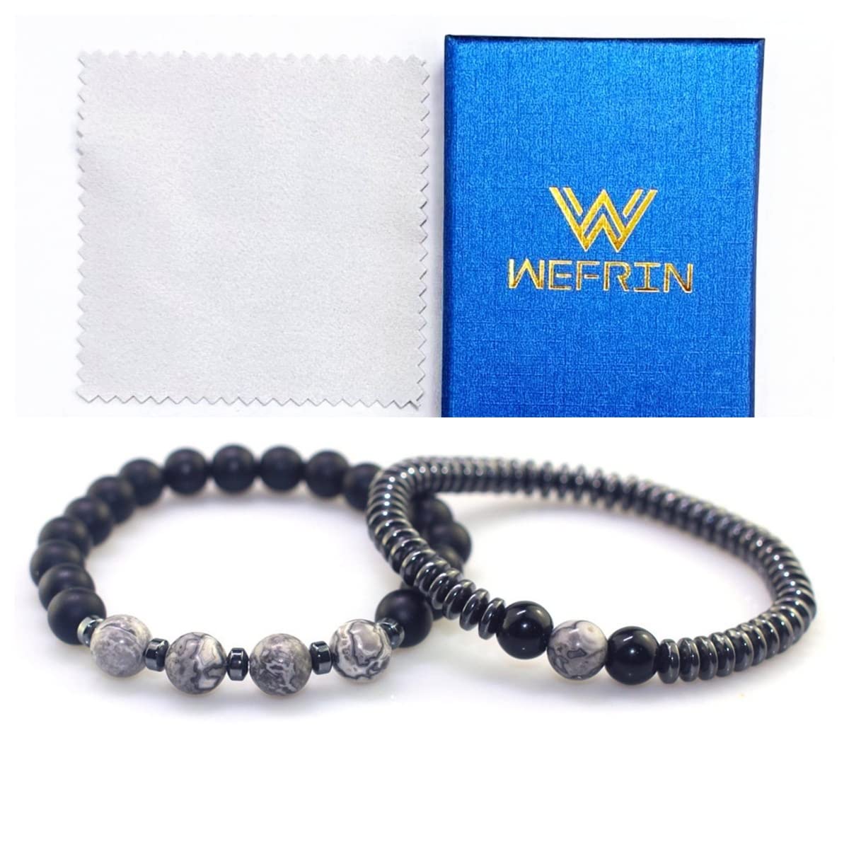 WEFRIN Triple Protection Bracelet for Bring Luck and Prosperity Hematite Black Obsidian Tiger Eye Stone Bracelets for Men Women, Beaded Buddha Healing Rope Uni Bracelet (2pcs) (K)
