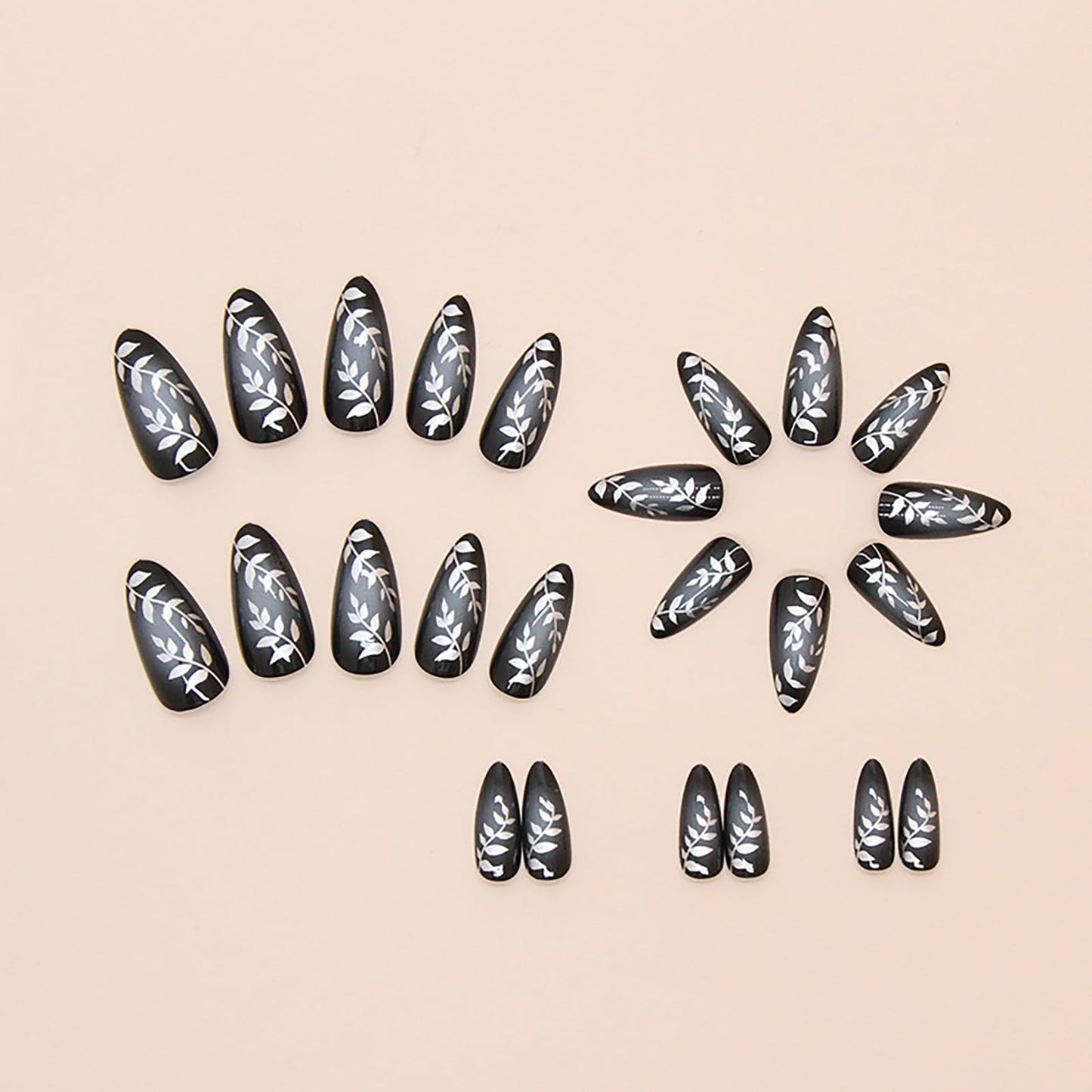 Medium Almond Press on Nails With Designs Gradient Black White Fake Nails Press ons Acrylic Flower False Glossy Full Cover Artificial Stick on Nails for Women Girls 24 Pcs