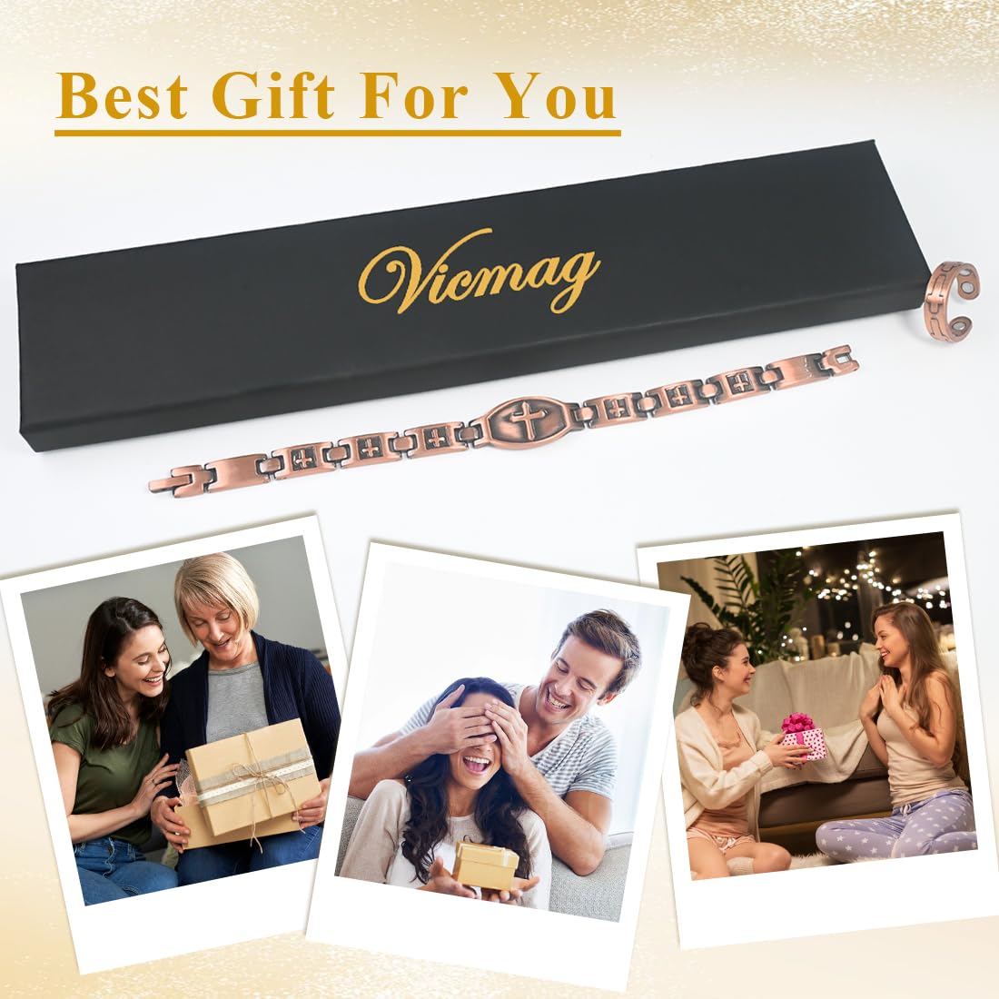 Vicmag Copper Magnetic Bracelet for Women 99.9% Solid Pure Copper Strong Magnets Jewelry Gift Adjustable Length