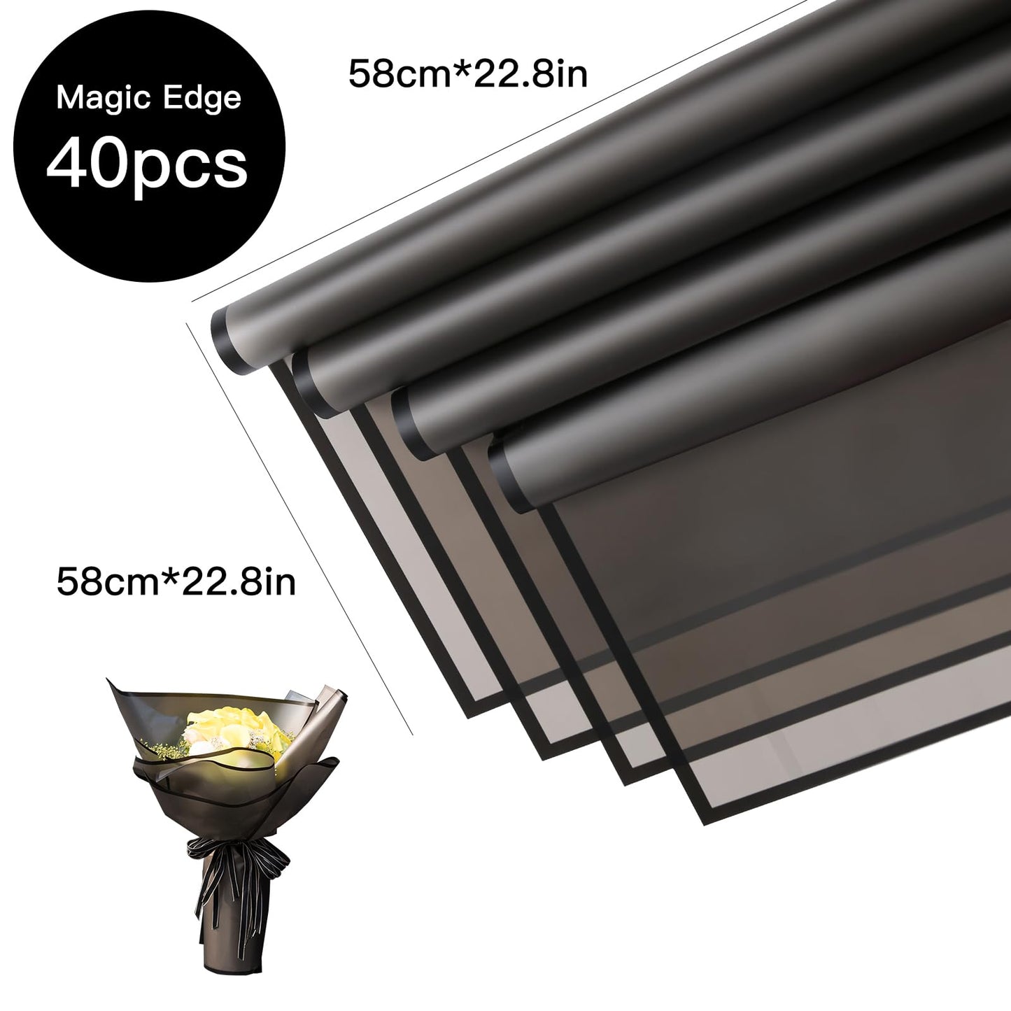 HYSSINOWRAP40 sheet .flower wrapping paper.Flower packaging bouquet wrapping paper.KoreanFlorist Supplies, 22.8 * 22.8 inches (BLACK-40)