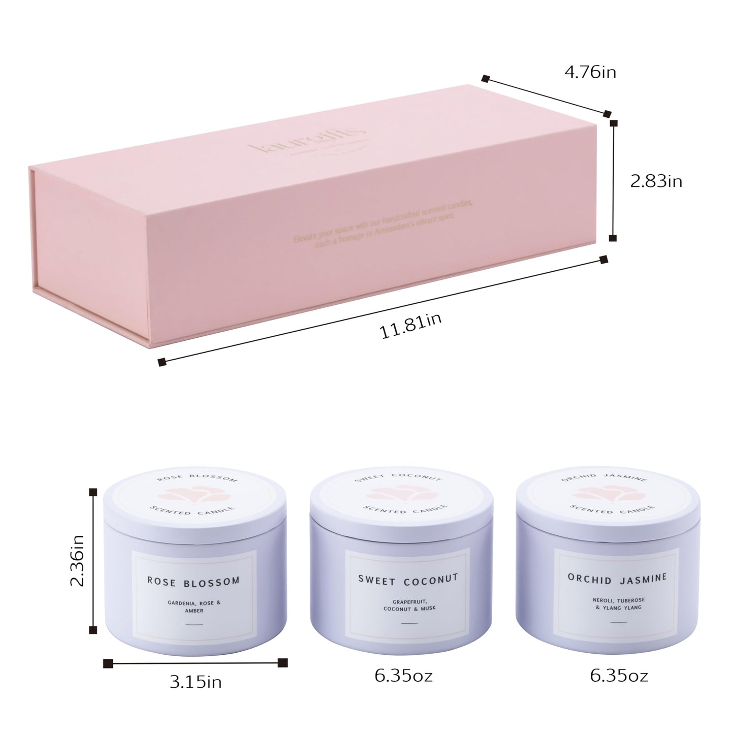 Luxury Candle Gift Set for Women – Luxury Candle Box with 3 Scented Soy Candles in Pink Box – Mother's Day, Birthday & Housewarming Gift