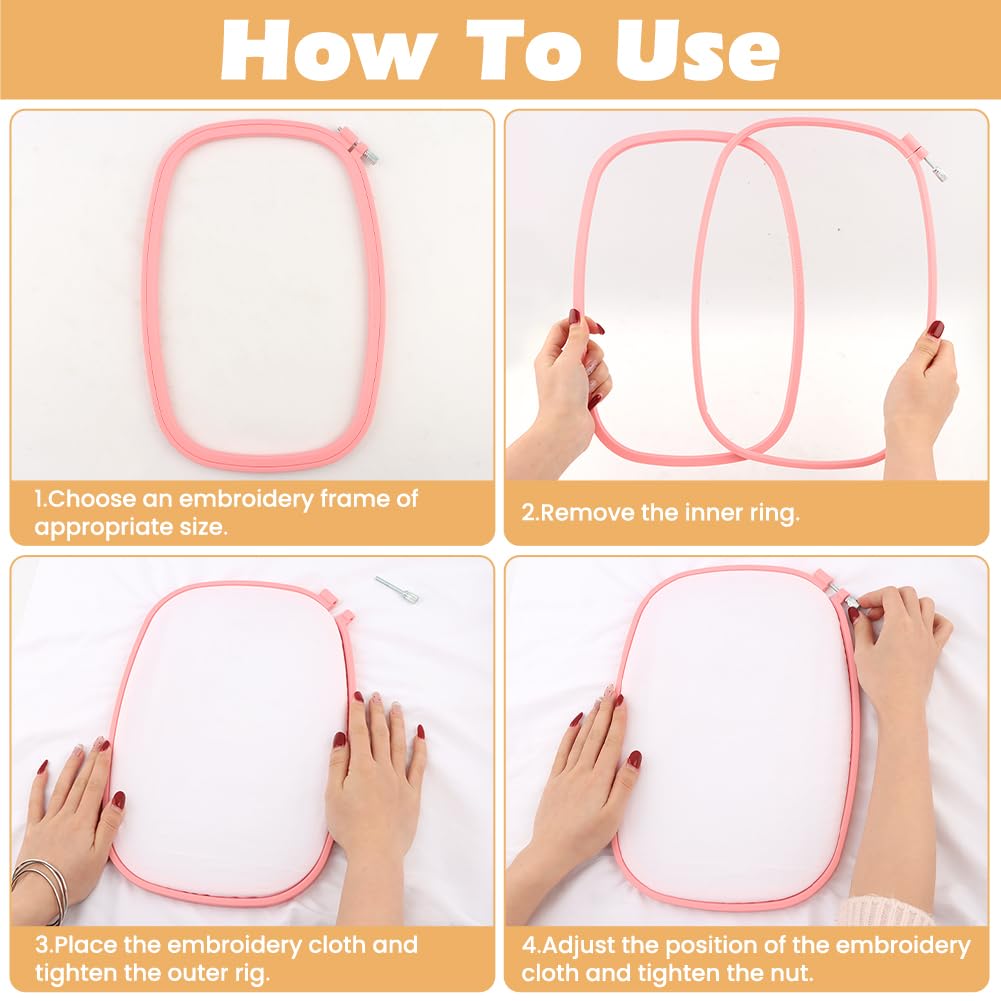 5-Pack Rectangle Embroidery Hoops Set, ABS Plastic Cross Stitch Hoops for Sewing, Needlework and DIY Projects, Reusable Embroidery Supplies, 5 Sizes (5", 6", 10", 13", 15")