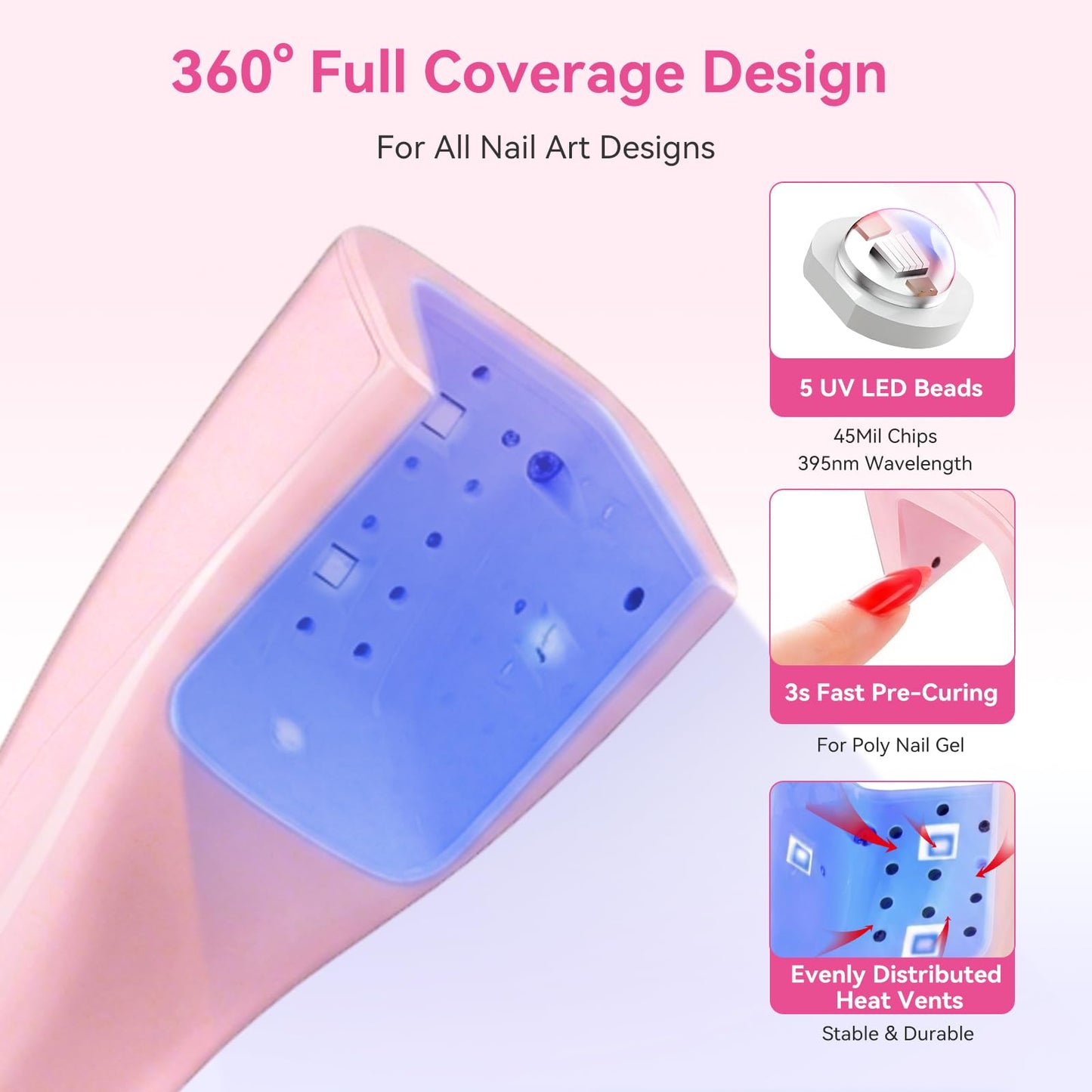 Makartt Flash Cure UV Nail Lamp, 3S Pre-Curing Portable Cordless UV LED Nail Light 222 mW/cm² for Rhinestone Glue & Poly Nail Gel, Rechargeable Nail Dryer with LCD Display, 2 Timers & Smart Sensor