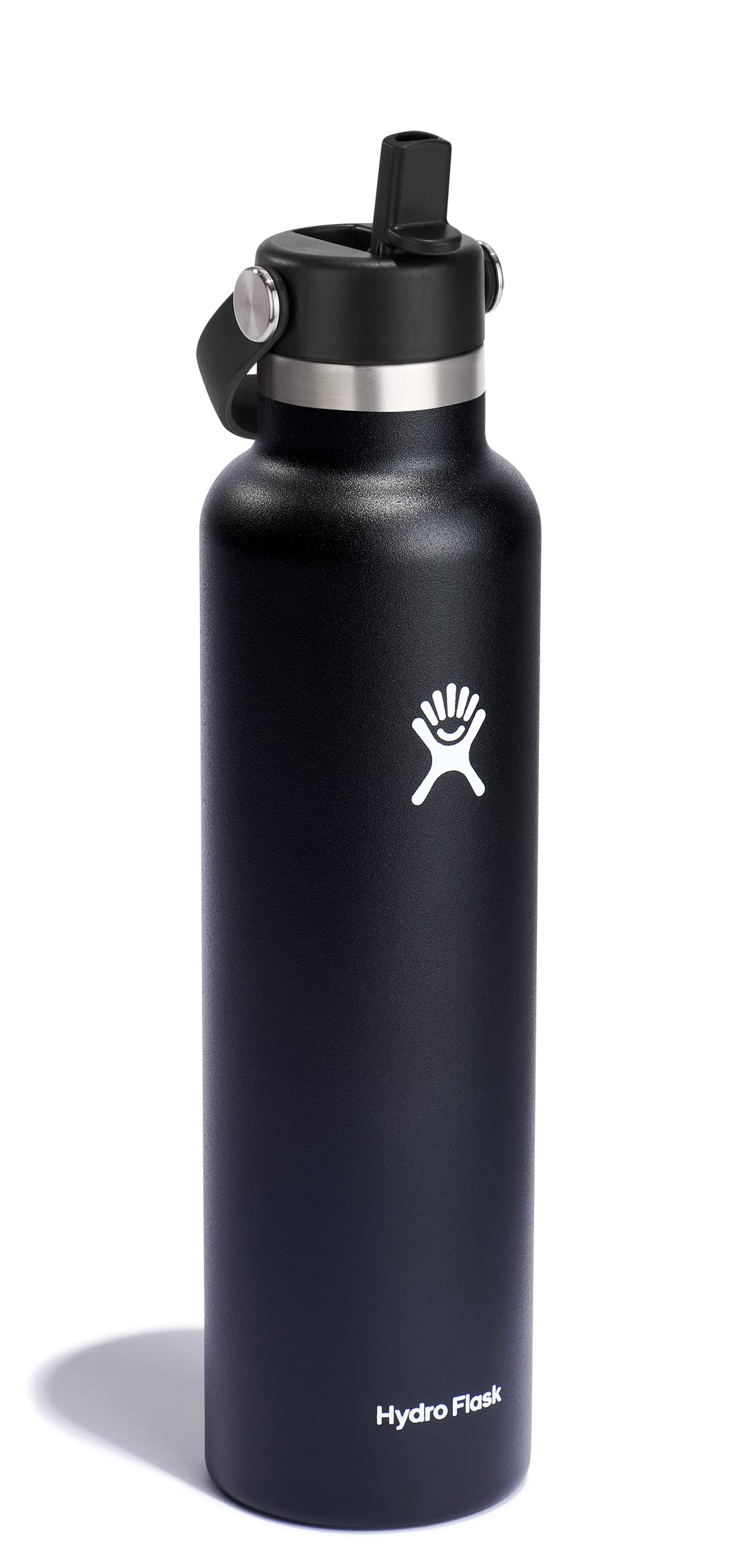 Hydro Flask Water Bottle - Insulated Stainless Steel - Straw Lid, Non Spill, Leakproof 24 Oz Black