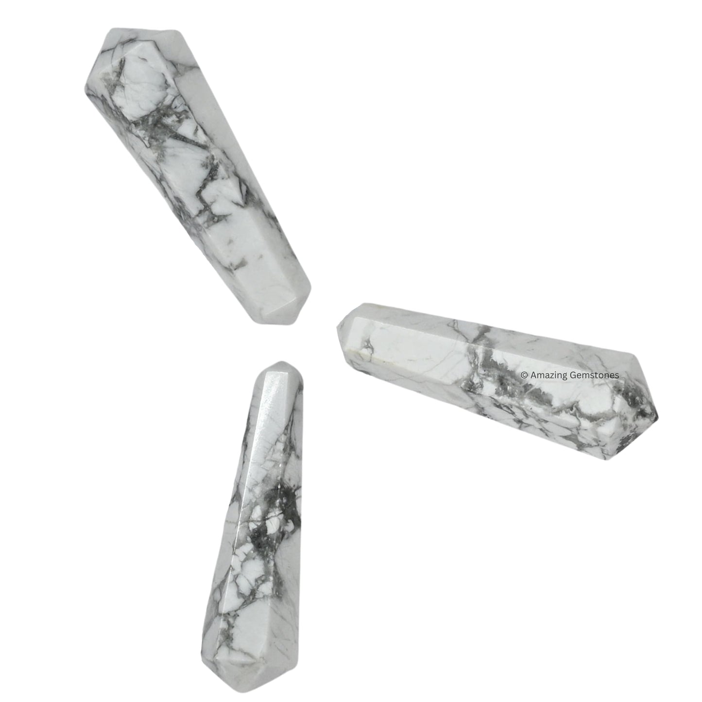 Amazing Gemstone Howlite Crystal Points Bulk Healing Crystals - Pack of 3 Double Terminated Healing Wand Point Bulk Crystals for Crafts, Crystal Grid, DIY Work - Premium Crystals for Beginners Gifts