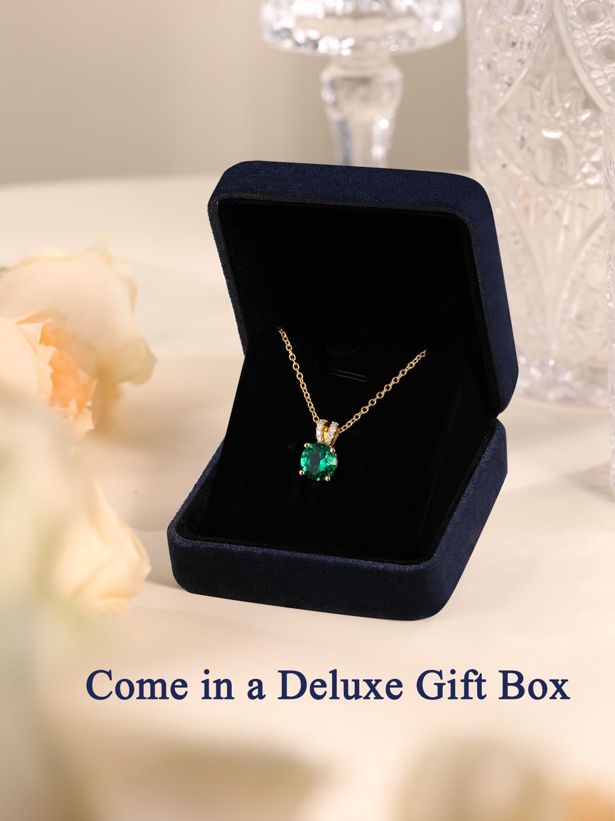 CYW Green Emerald Small Gold Round Necklace for Women 925 Sterling Silver Solitaire Pendant