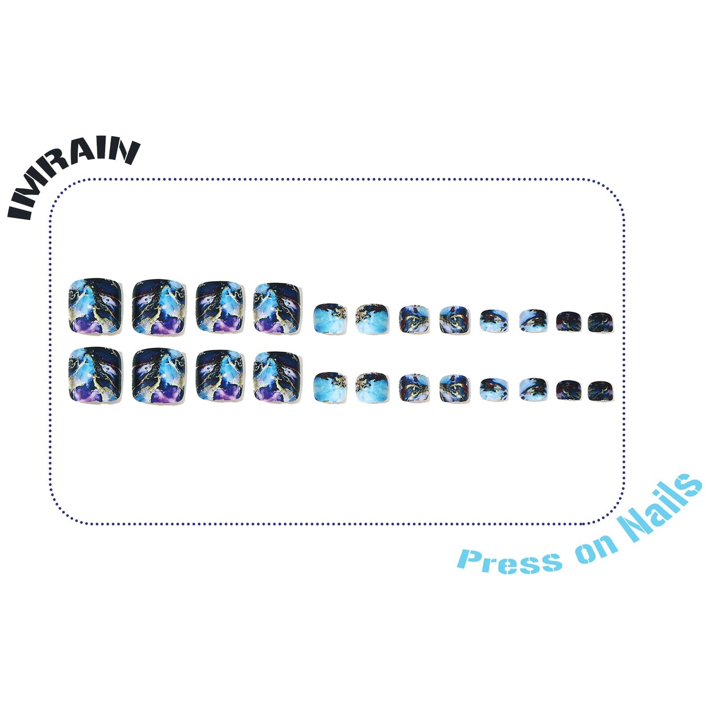 IMRAIN Press on Toe Nails Short Square Fake Toenails Full Cover Matte Glue on Toe Nails Full Cover Acrylic Summer False Toenails with Purple Starry Sky Pattern Designs 24Pcs